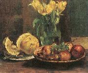 Lovis Corinth Stillleben mit gelben Tulpen, apfeln und Grapefruit Sweden oil painting artist